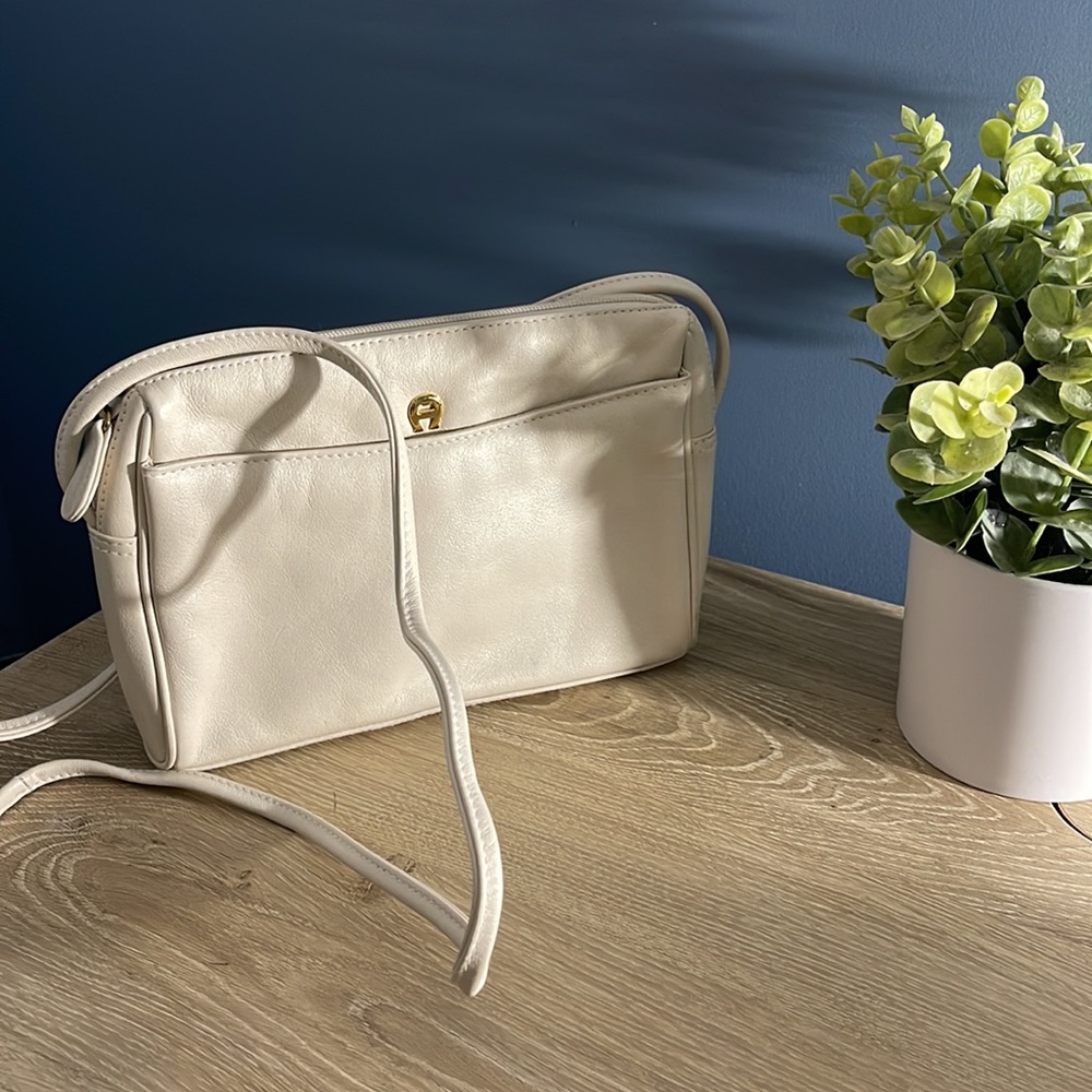 Vintage White Leather Etienne Aigner Crossbody Bag